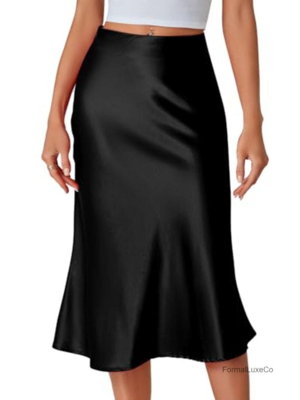 Satin Silky High Waist Flowy Midi Ruffle Skirt Wear to Work